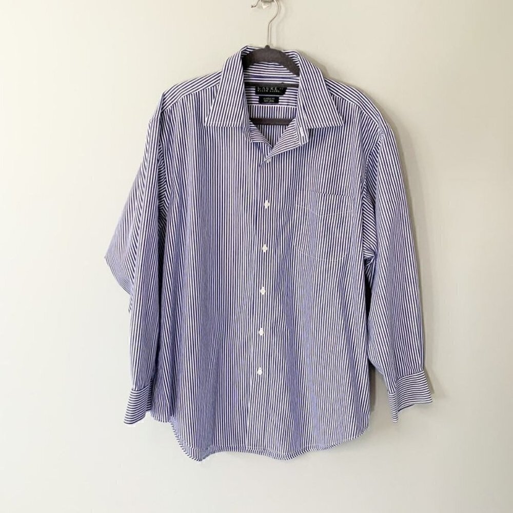 Lauren Ralph Lauren Button Down Shirt Mens 17 32/33‎ Blue Striped Non-Iron